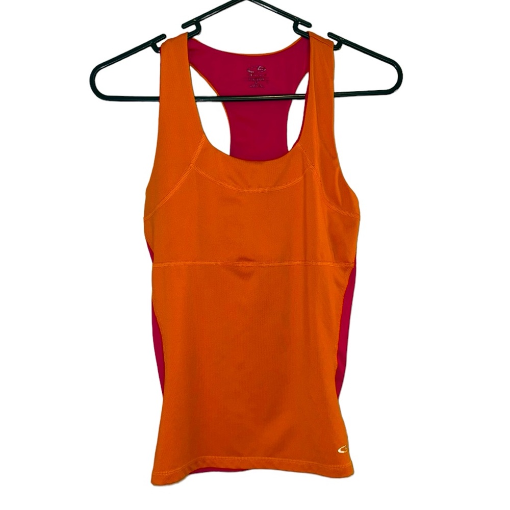 Women’s Bright Pink And Orange Racerback Workout Tank Top. Size Petite Small.